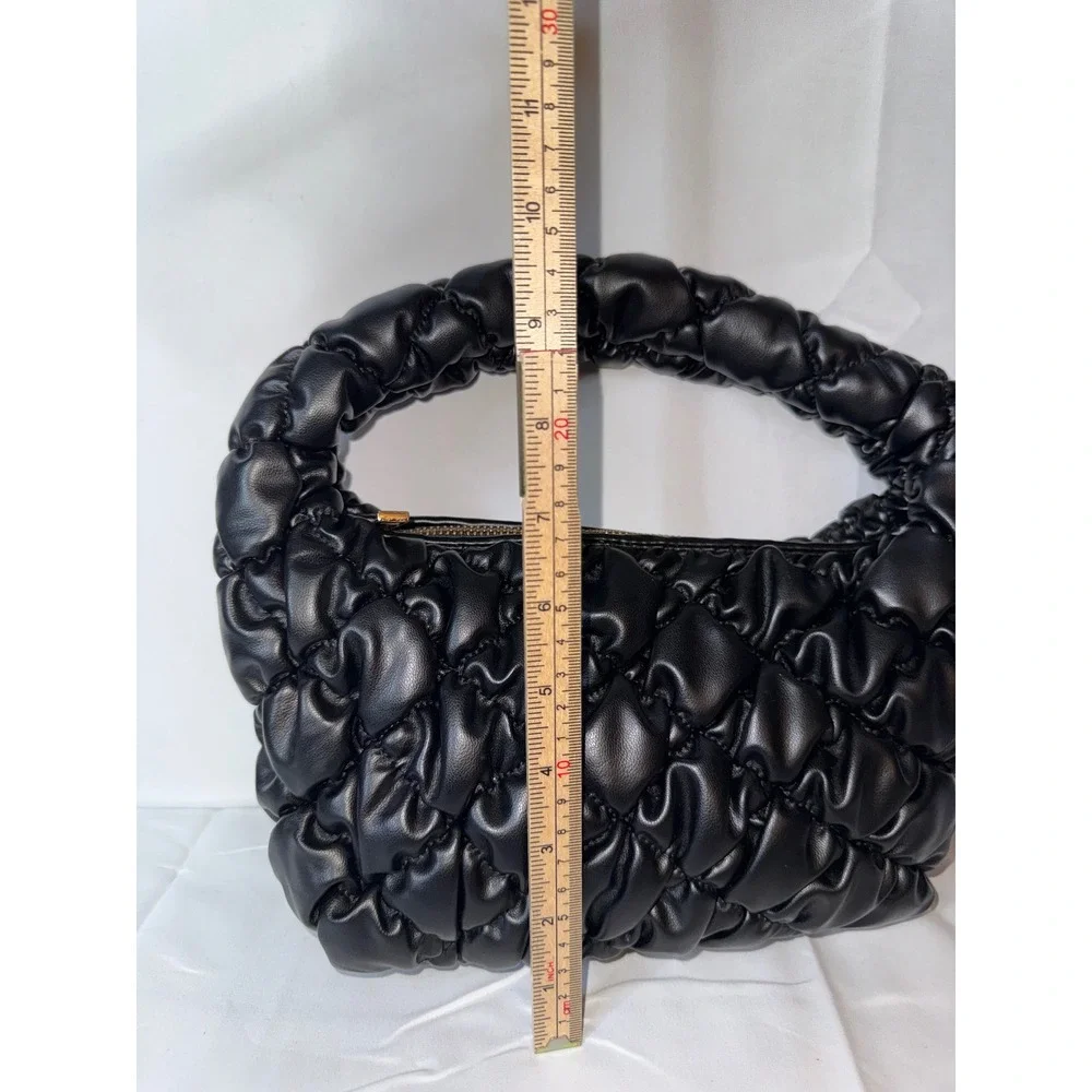 A New Day Black Ruched Puffy Hobo Bag Quilted Faux Leather Handbag